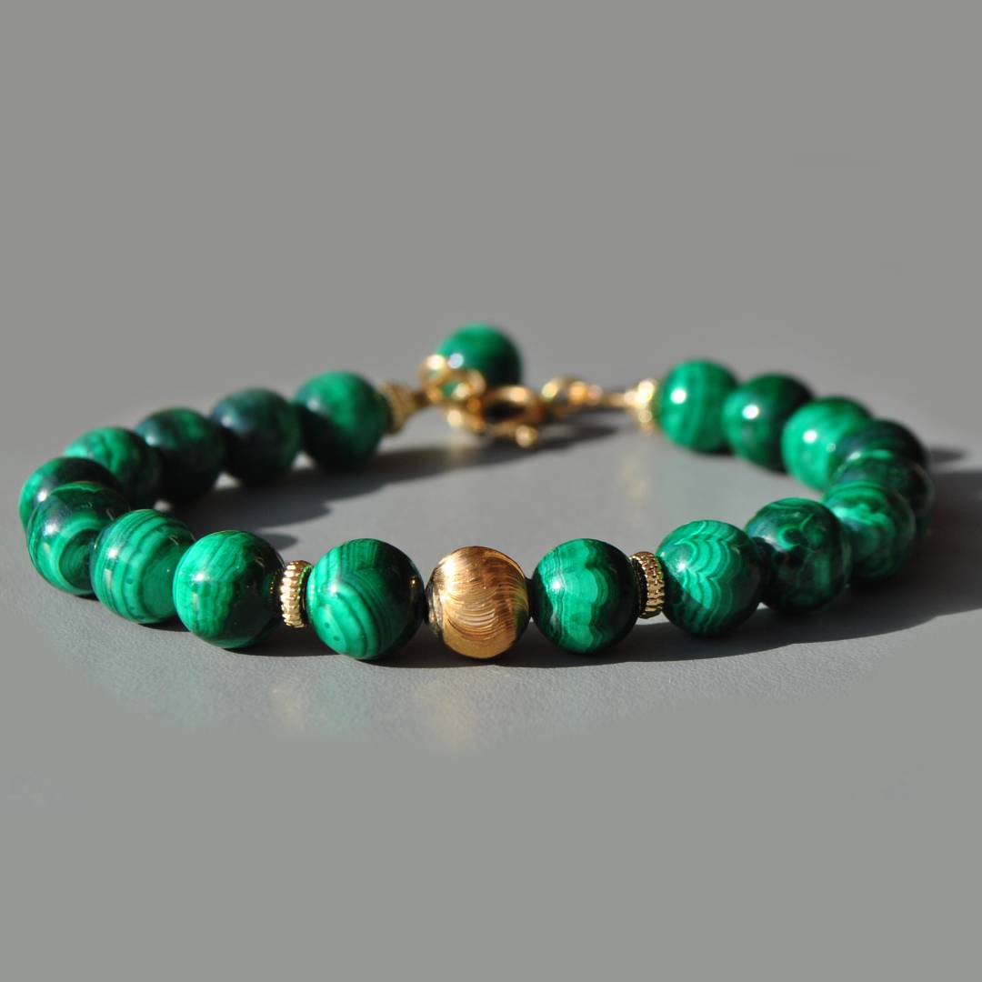 bracelet malachite boule dor