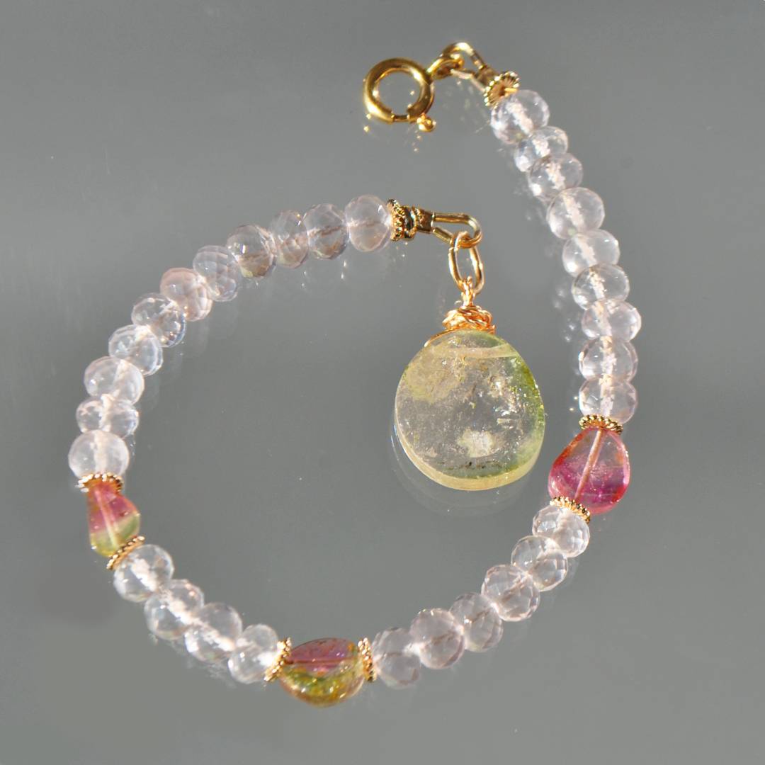 bracelet quartz rose tourmaline pastèque