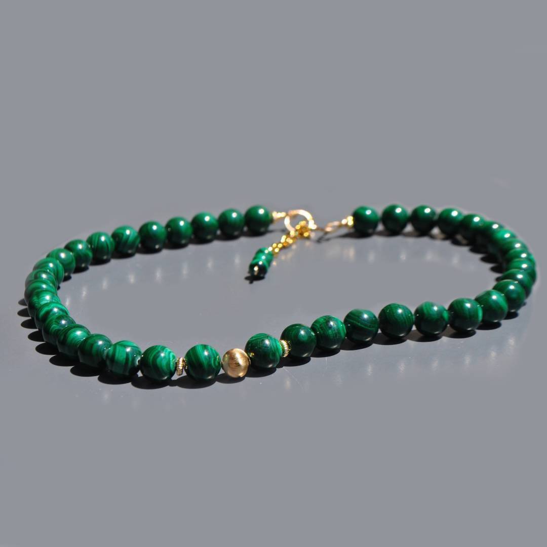 collier boules Malachite perle or-3