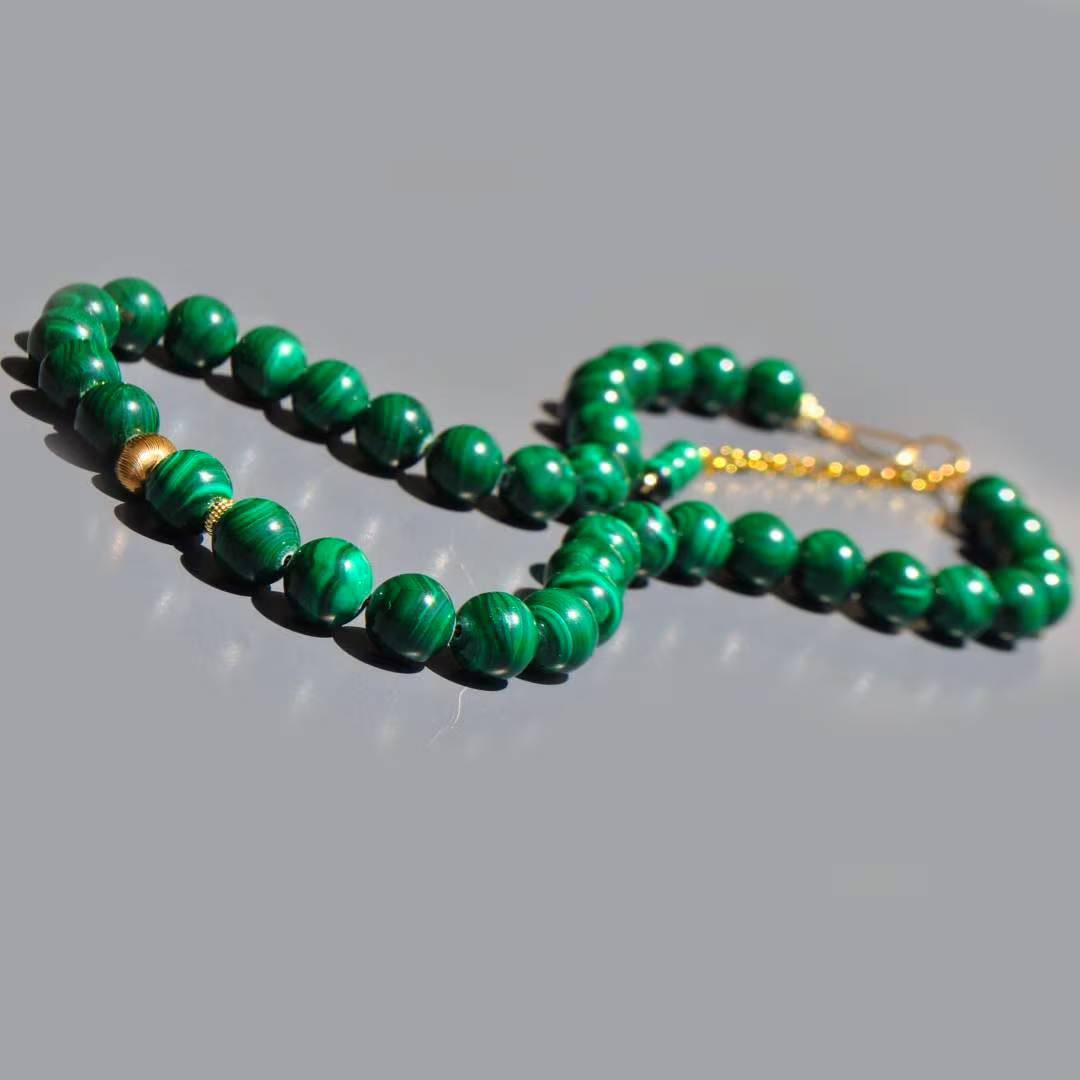 collier boules Malachite perle or-6
