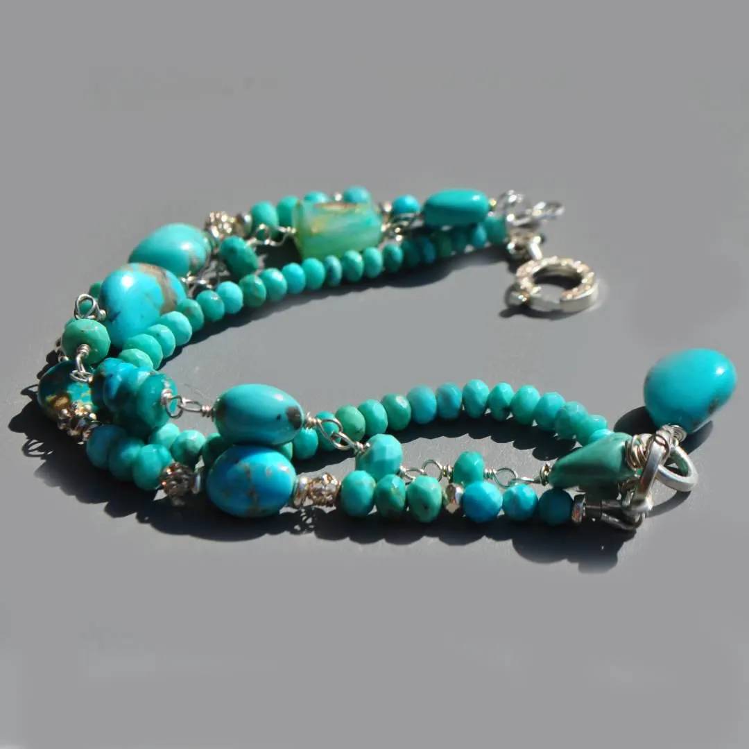 bracelet turquoise argent 3 rangs-8