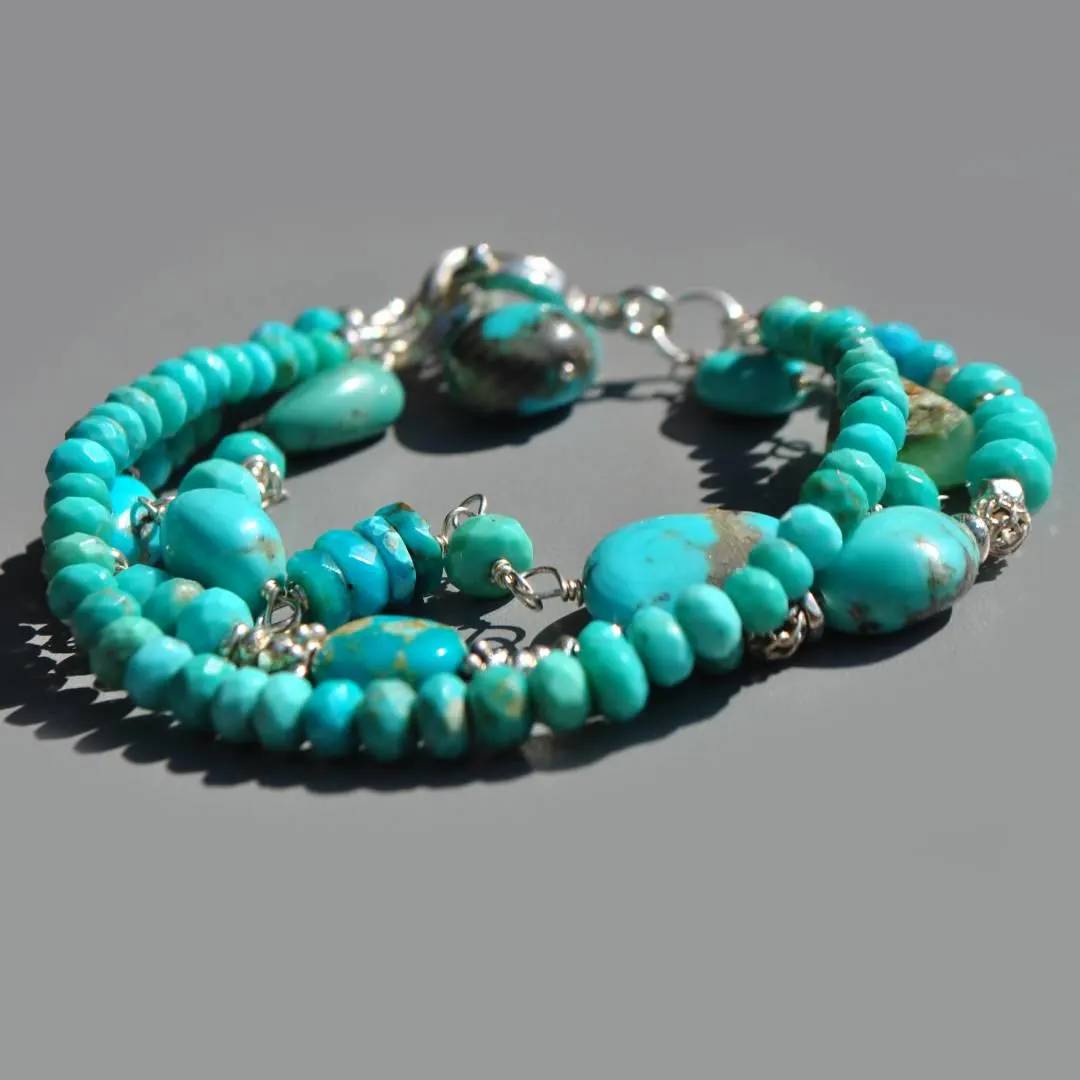 bracelet turquoise argent 3 rangs-2
