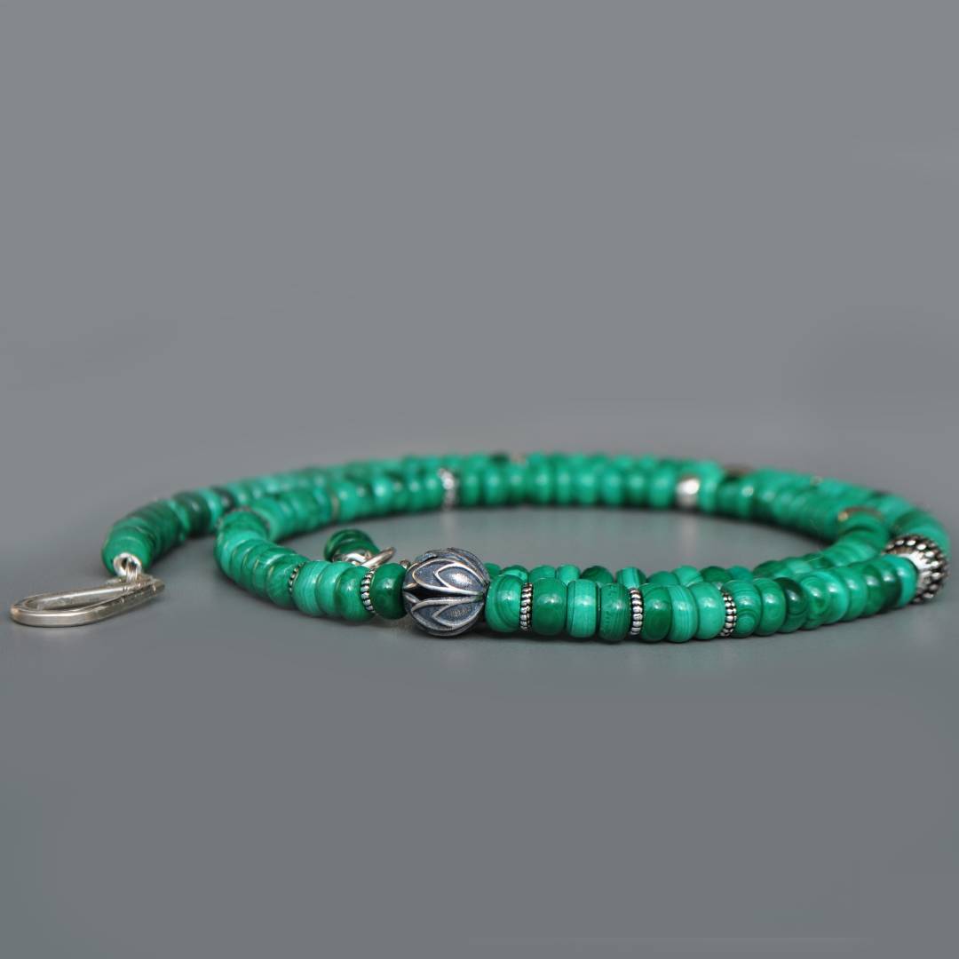 Collier malachite Argent de Bali-7