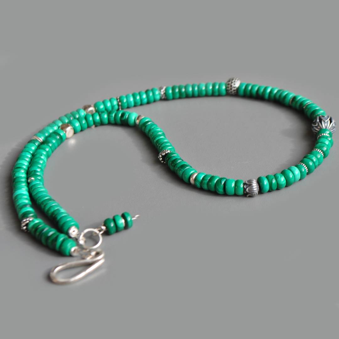 Collier malachite Argent de Bali-5