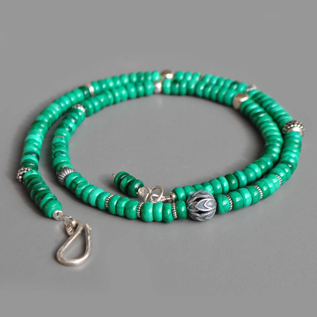 Collier malachite Argent de Bali-6