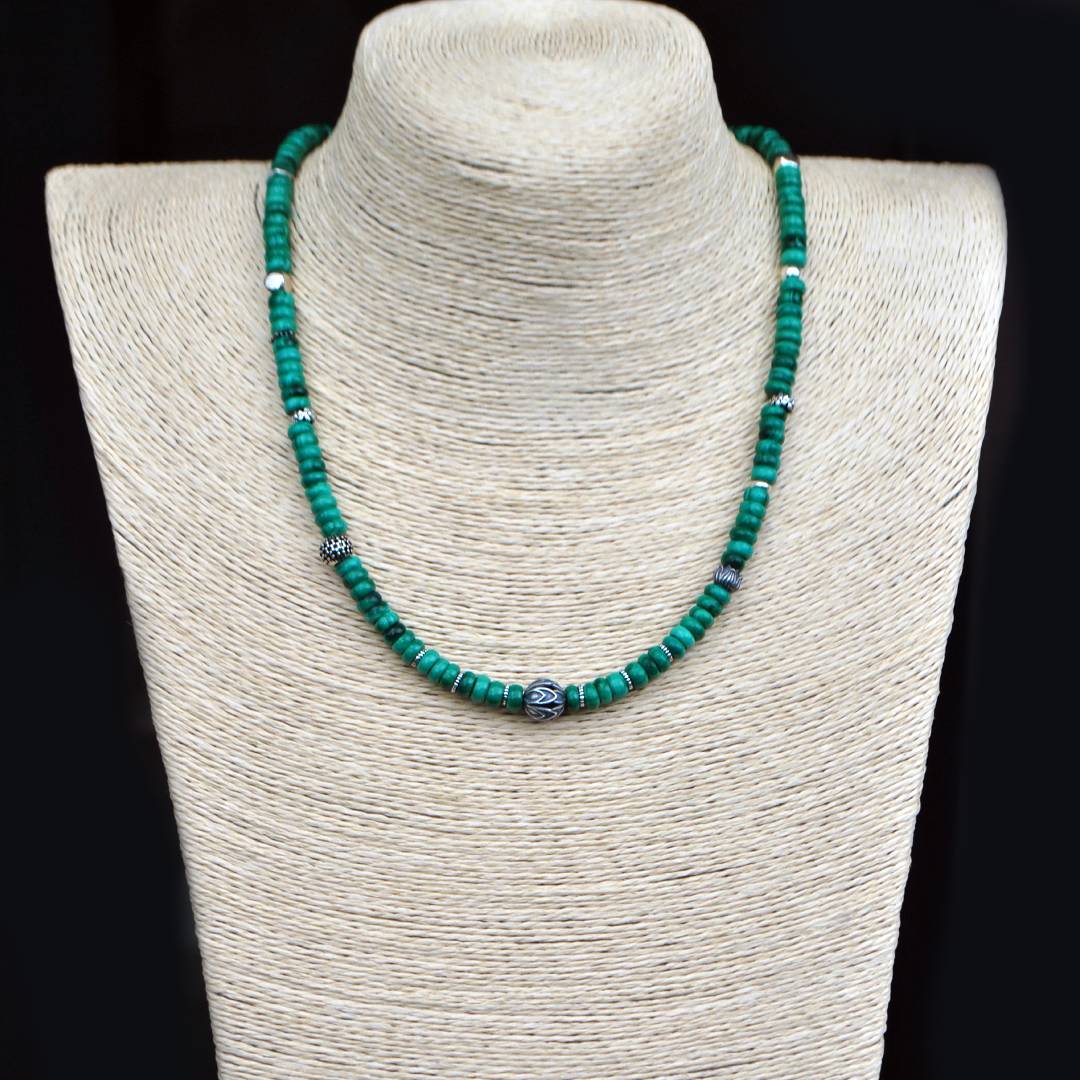 collier malachite Argent de Bali-B