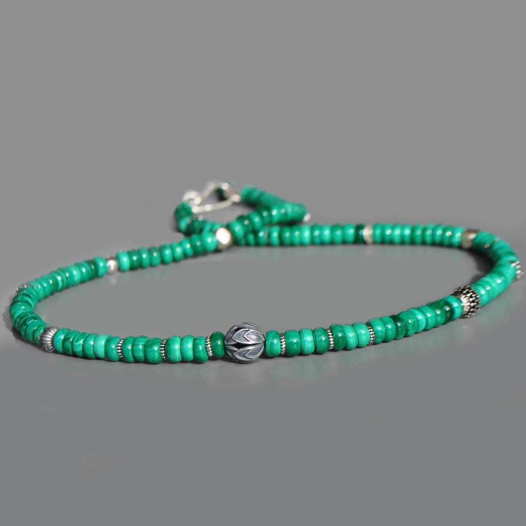 Collier malachite Argent de Bali