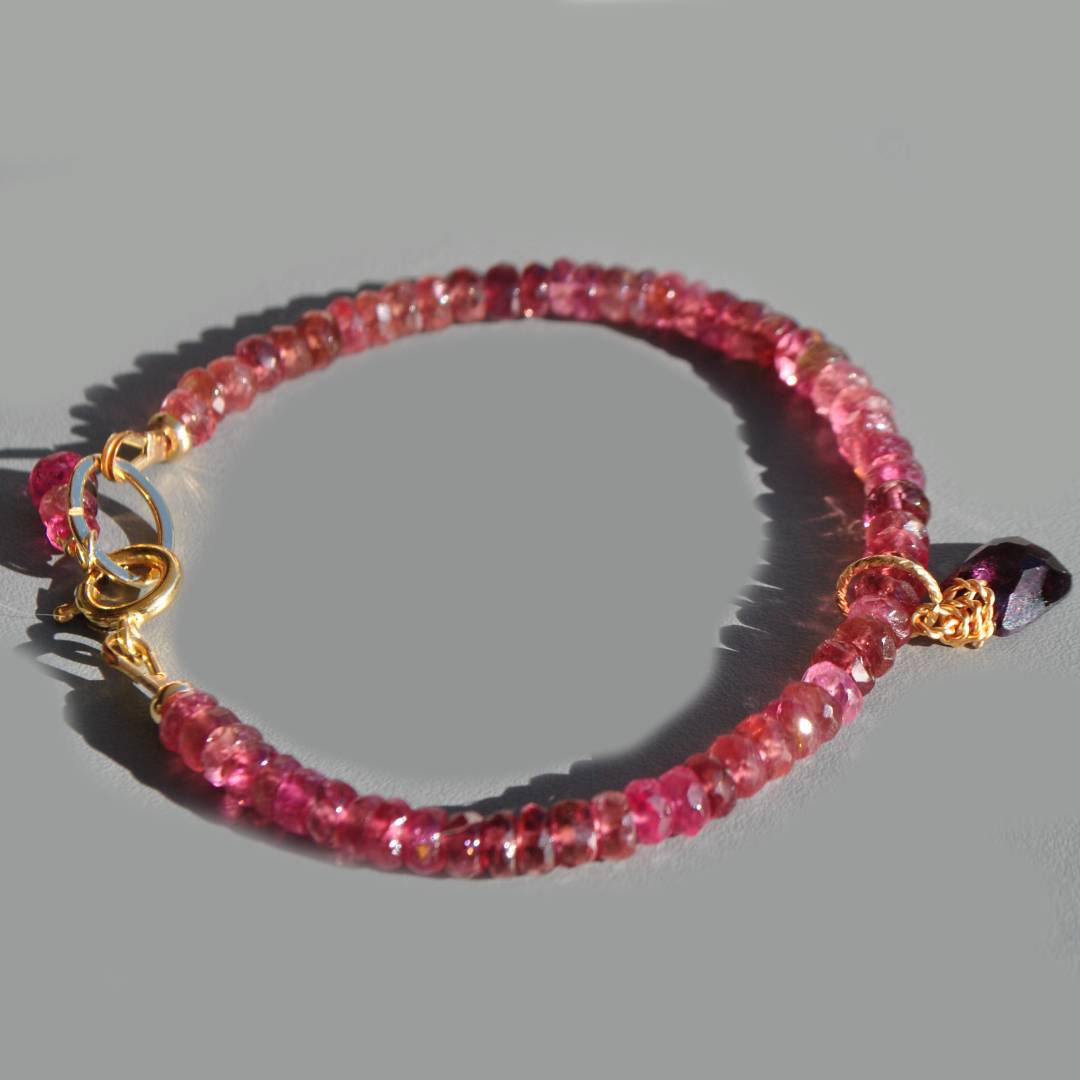 Bracelet tourmaline rose pendentif pierre taillée-4
