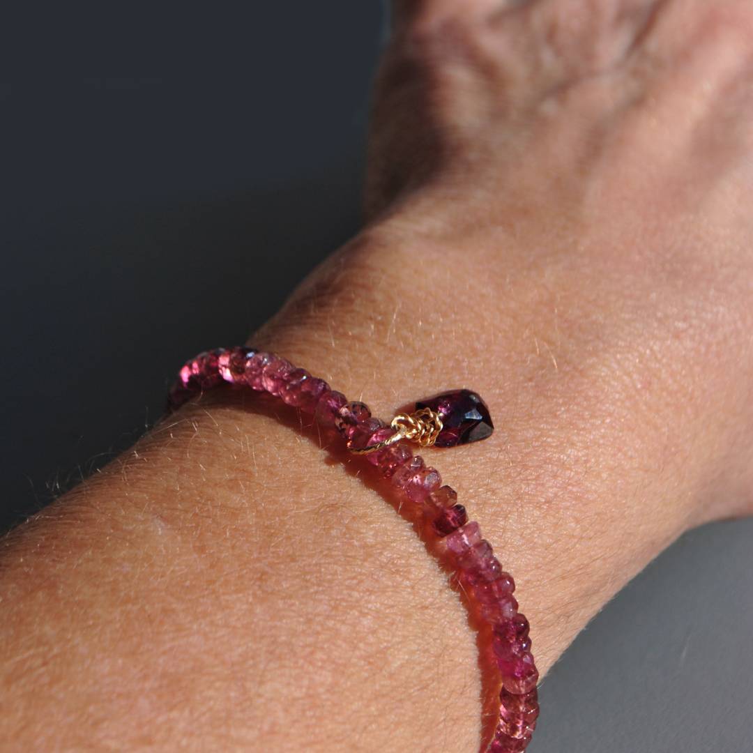 Bracelet tourmaline rose pendentif pierre taillée-B