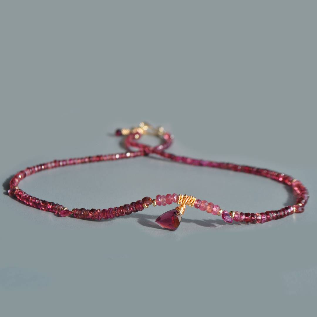 Collier tourmaline rose gouttes pierre taillée-1