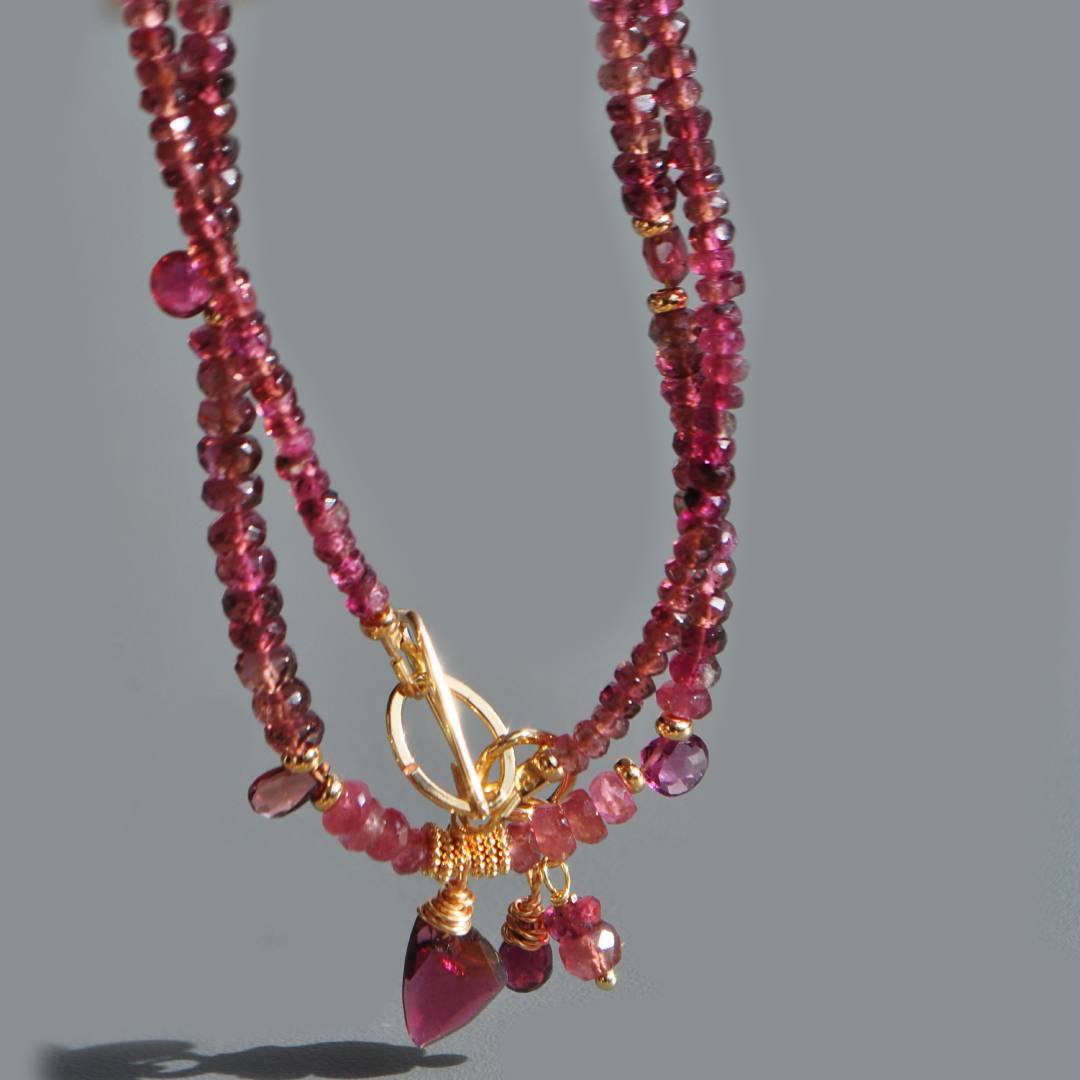 Collier tourmaline rose gouttes pierre taillée-5