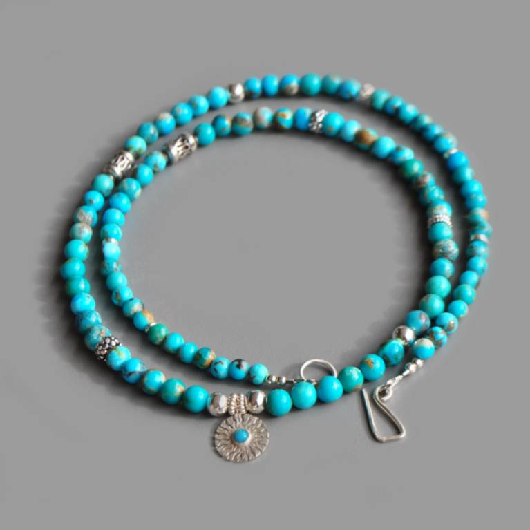 collier turquoise argent charm soleil-4