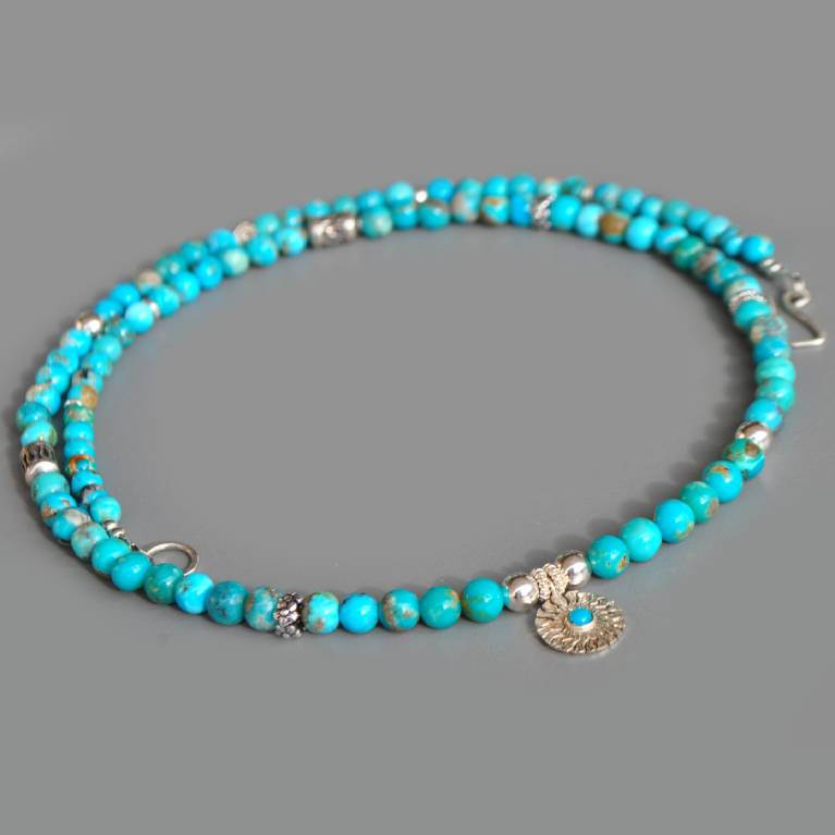 collier turquoise argent charm soleil-2