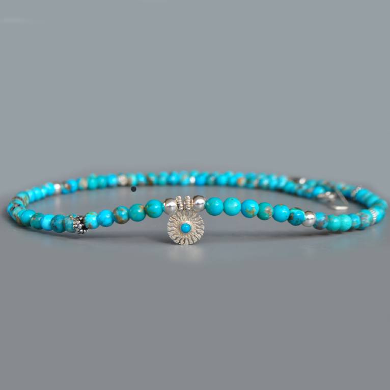 collier turquoise argent charm soleil
