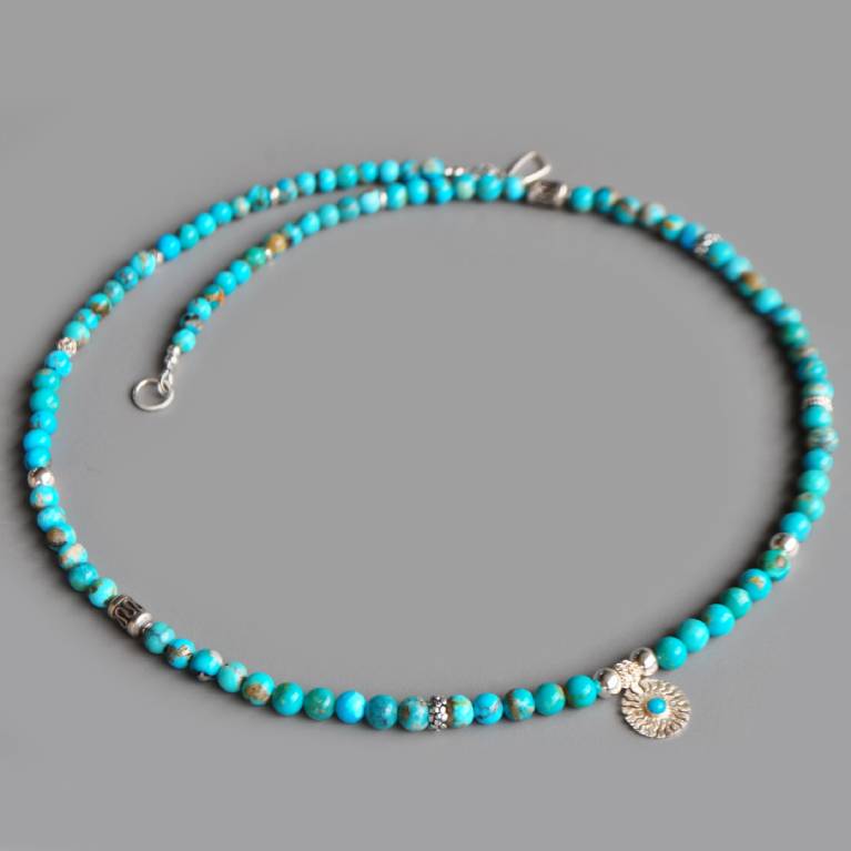 collier turquoise argent charm soleil-5
