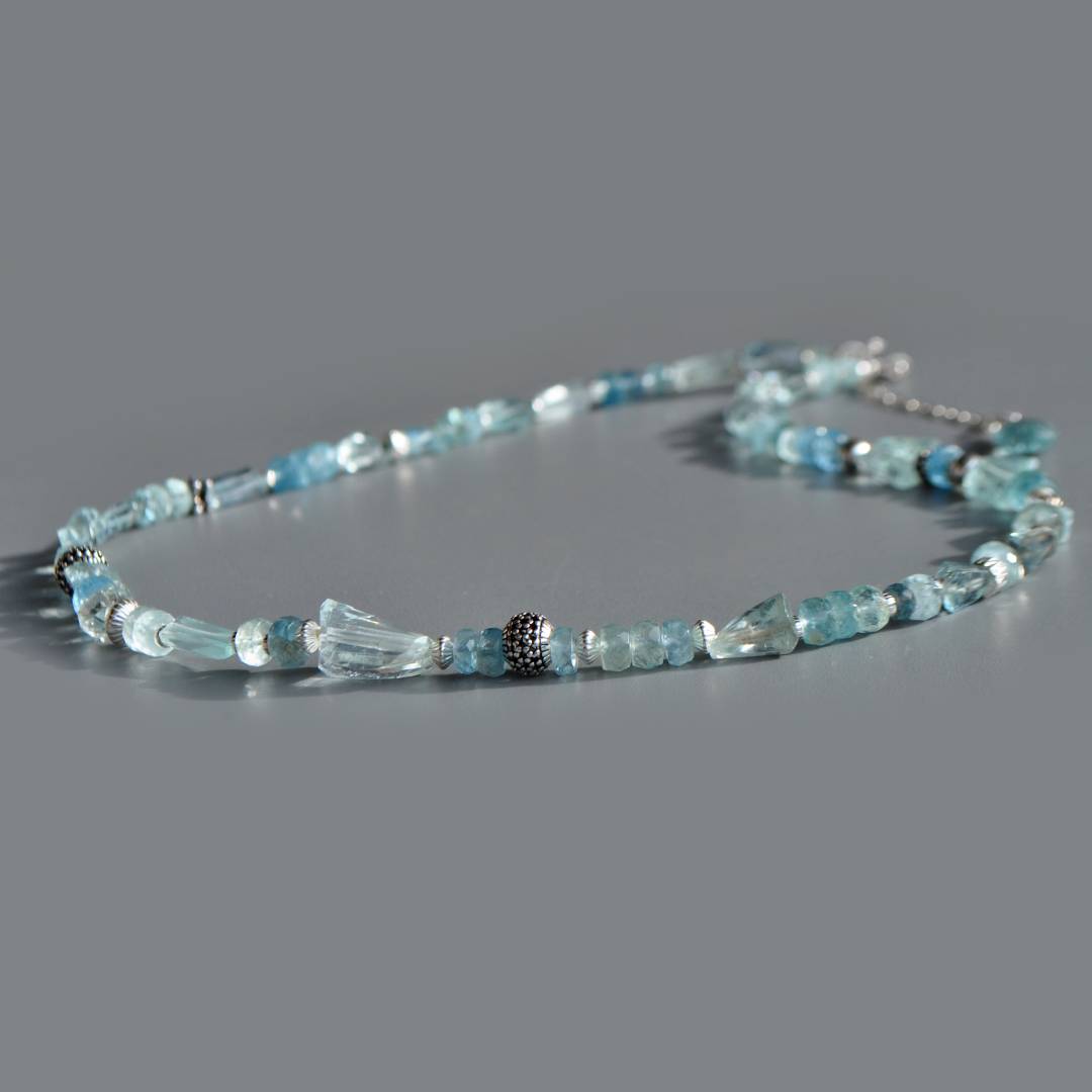 Collier long en aigue marine et argent 925-5