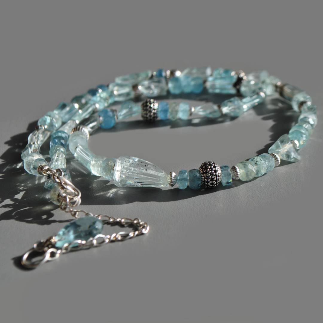 Collier long en aigue marine et argent 925-1