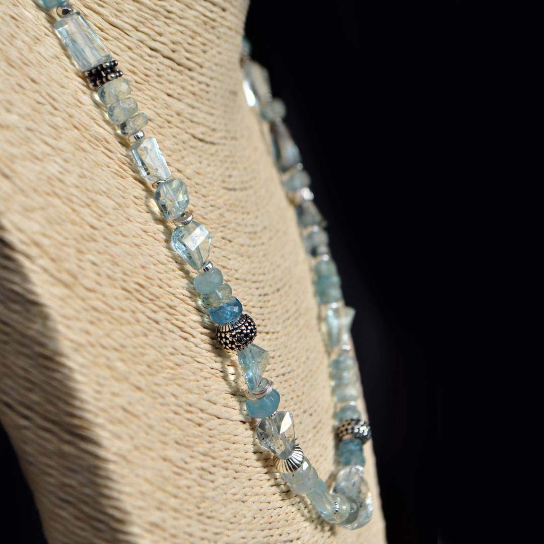 Collier long en aigue marine et argent 925-6
