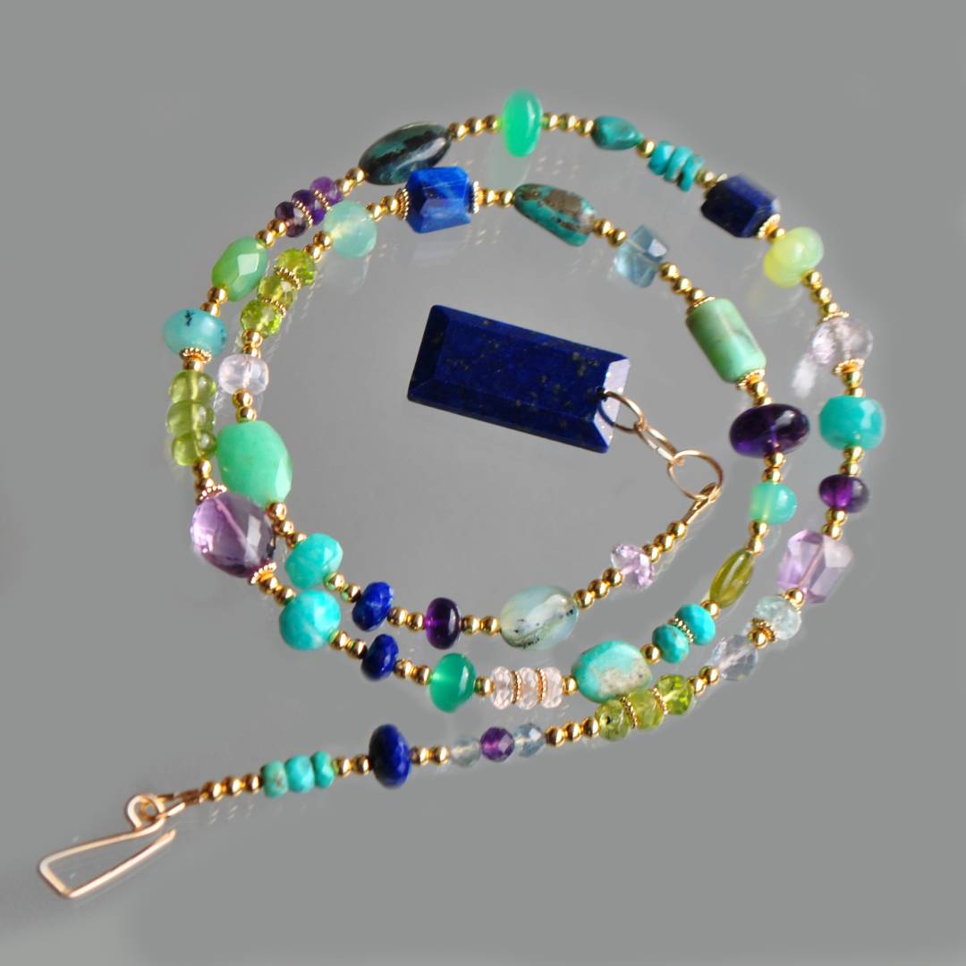 collier long en lapis turquoise amethyste opale-3