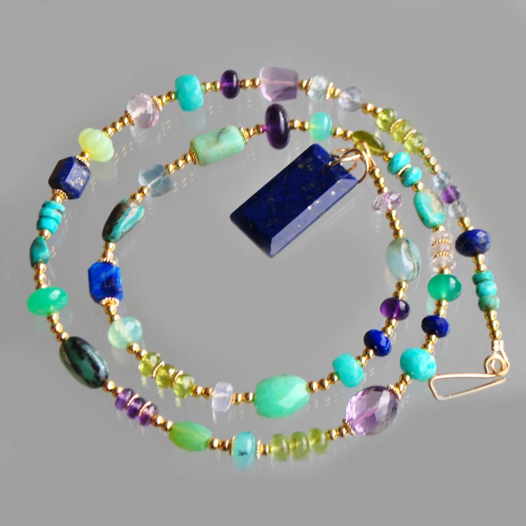 collier long en lapis turquoise amethyste opale-8