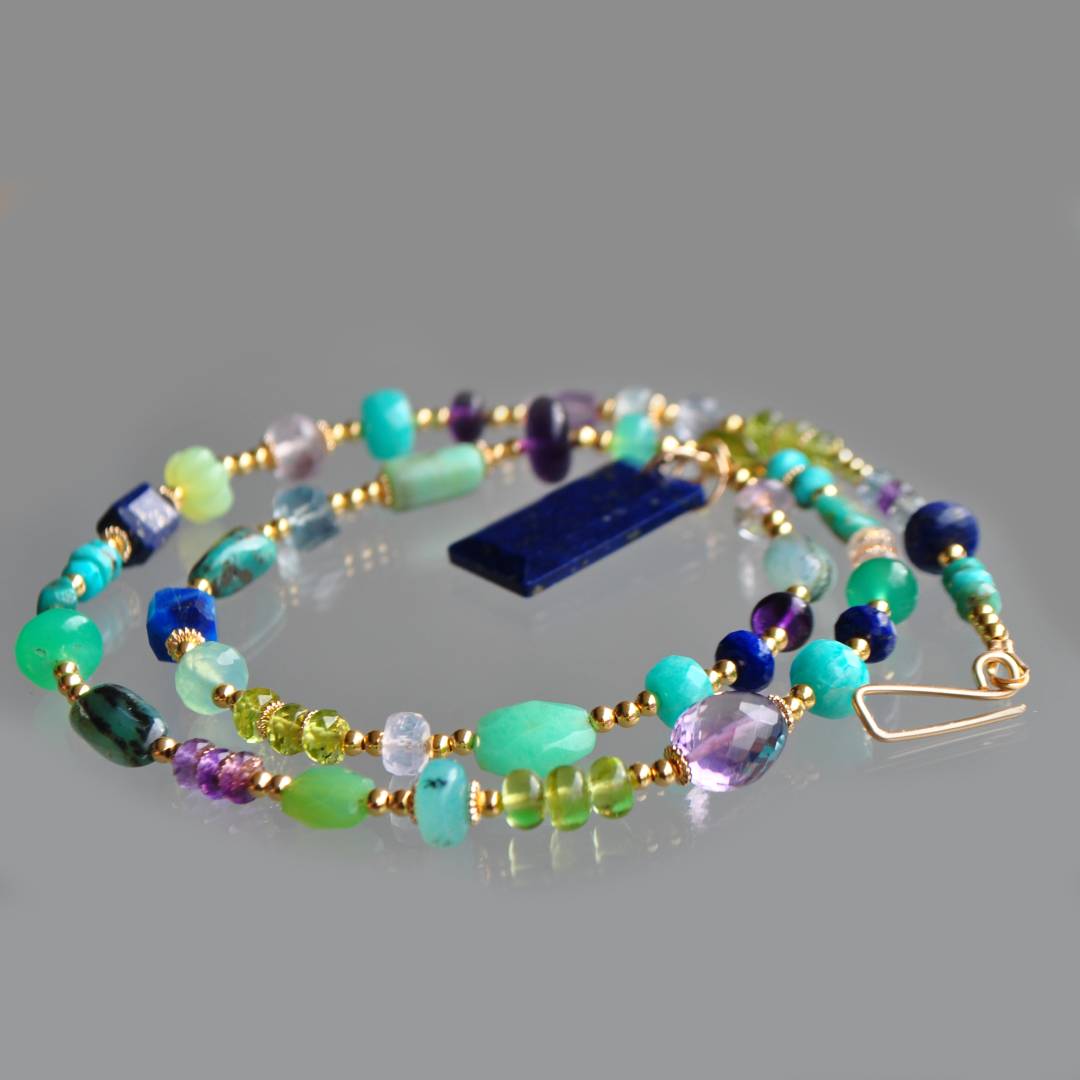 collier long en lapis turquoise amethyste opale-4