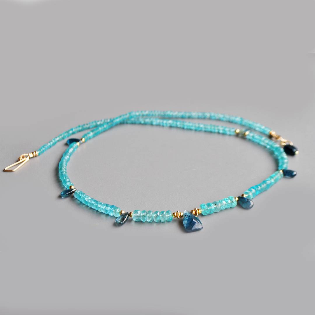 Collier apatite bleue goutte de cyanite Or14K-8