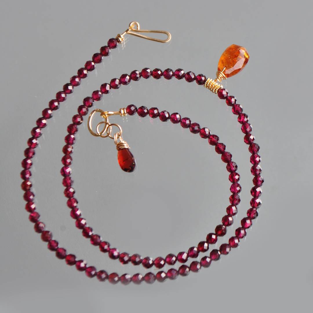 Collier grenat almandin naturel et grenat mandarin Gold Filled-6