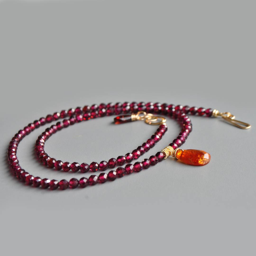 Collier grenat almandin naturel et grenat mandarin Gold Filled-7