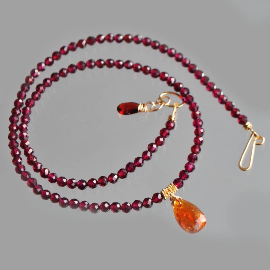 Collier grenat almandin naturel et grenat mandarin Gold Filled-5