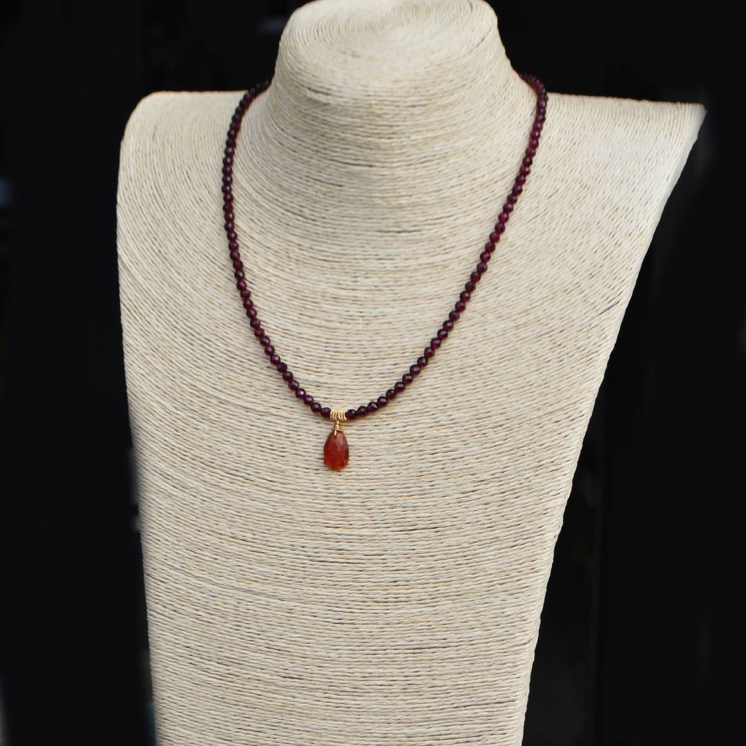 Collier grenat almandin naturel et grenat mandarin Gold Filled-8