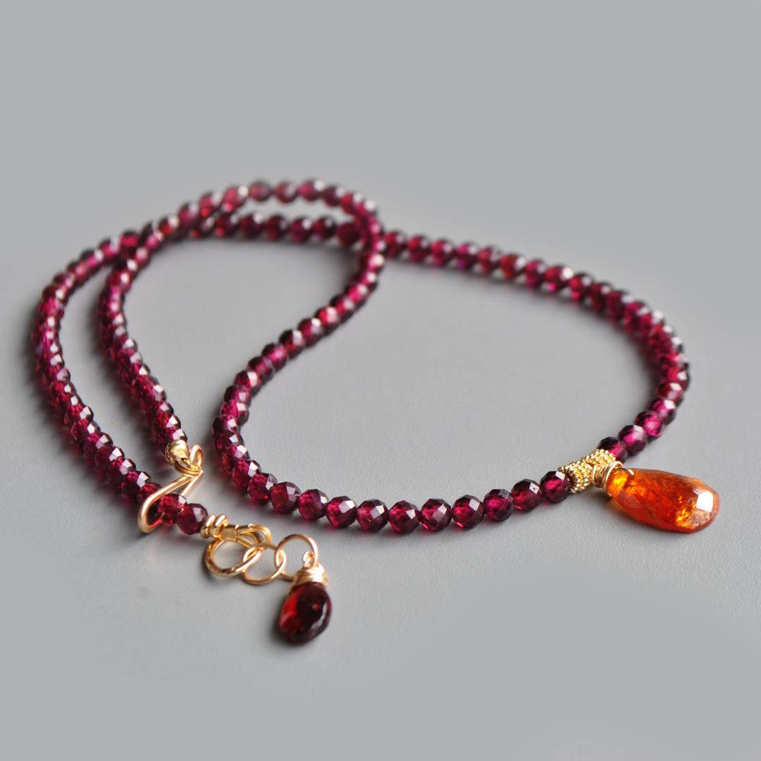 Collier grenat almandin naturel et grenat mandarin Gold Filled-2
