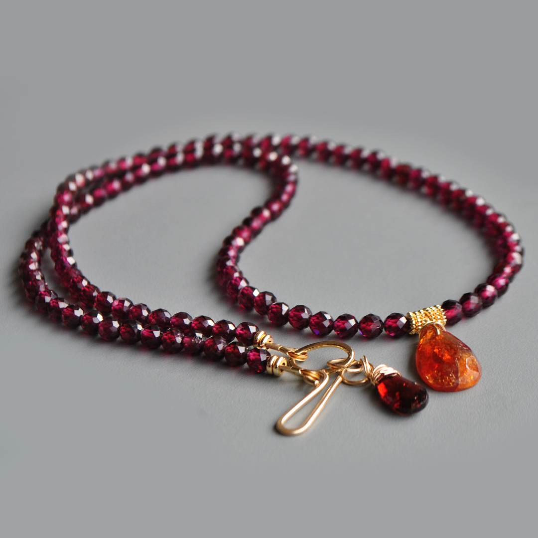 Collier grenat almandin naturel et grenat mandarin Gold Filled-4