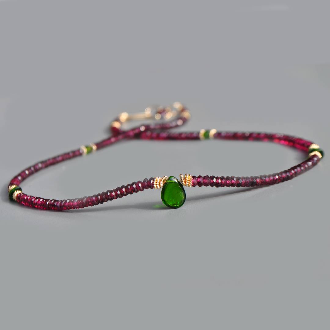 Collier grenat rose rhodolite Diopside-2
