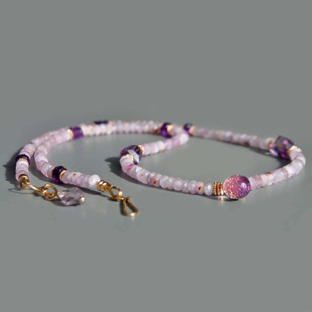 Collier kunzite et goutte amethyste rose -1