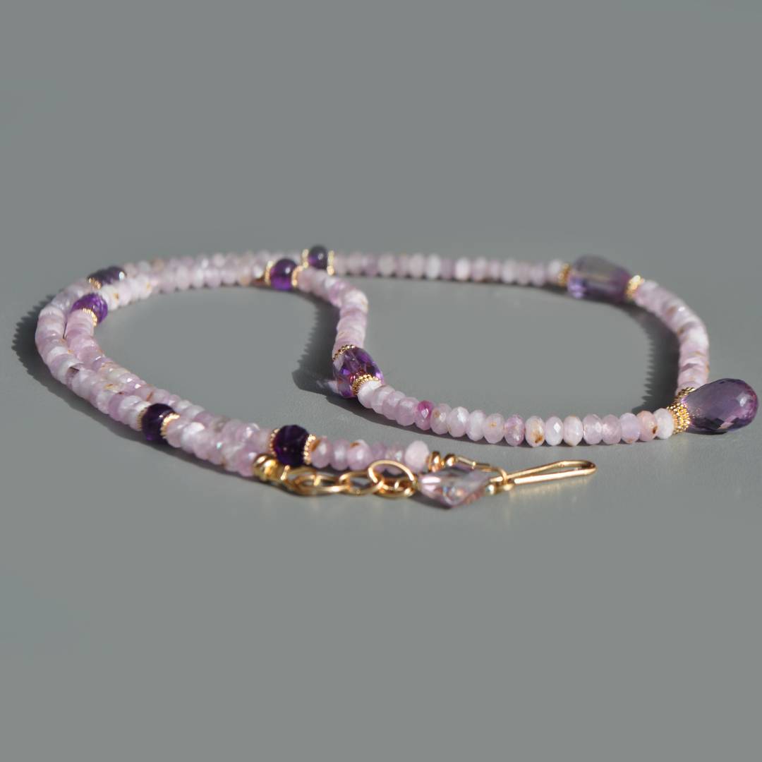 Collier kunzite et goutte amethyste rose -3