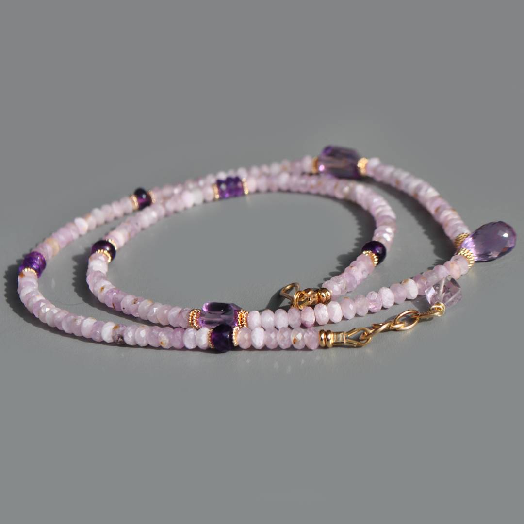 Collier kunzite et goutte amethyste rose -5