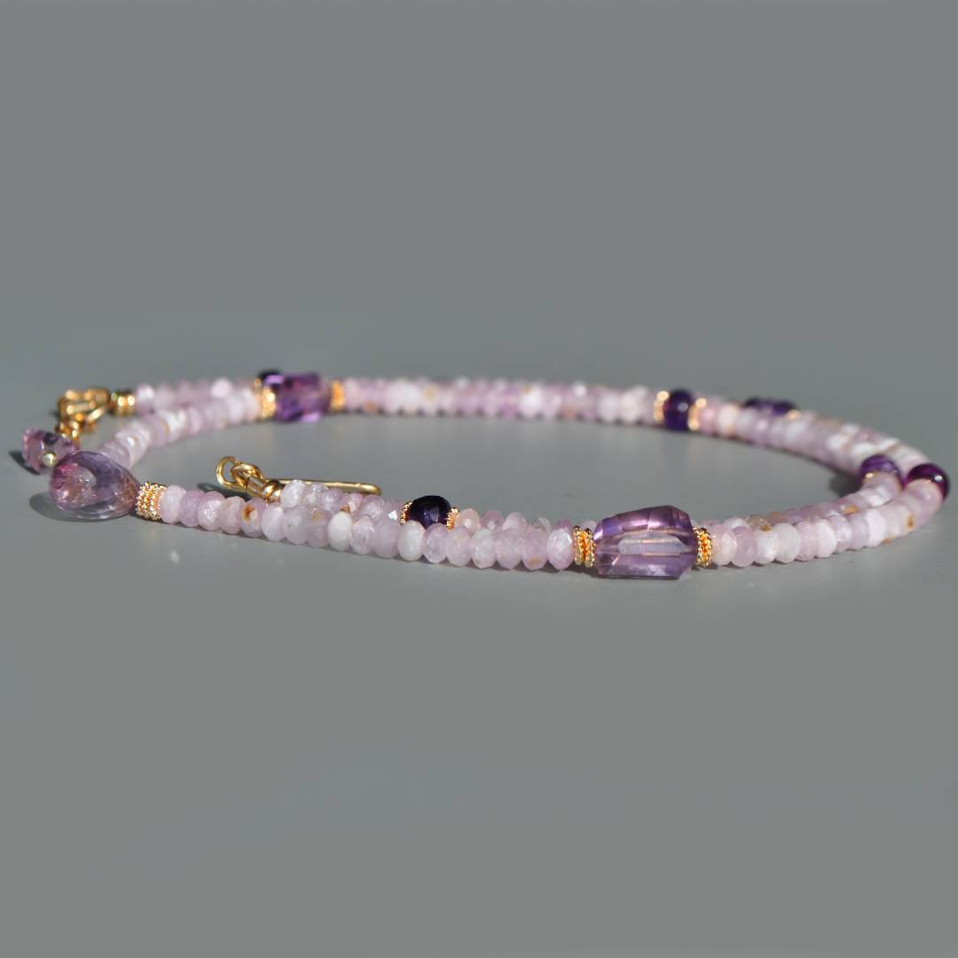 Collier kunzite et goutte amethyste rose -4