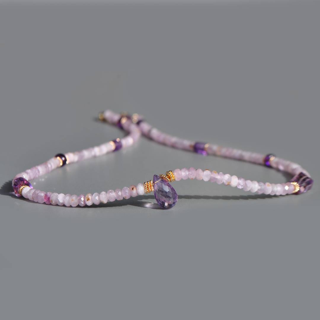 Collier kunzite et goutte amethyste rose