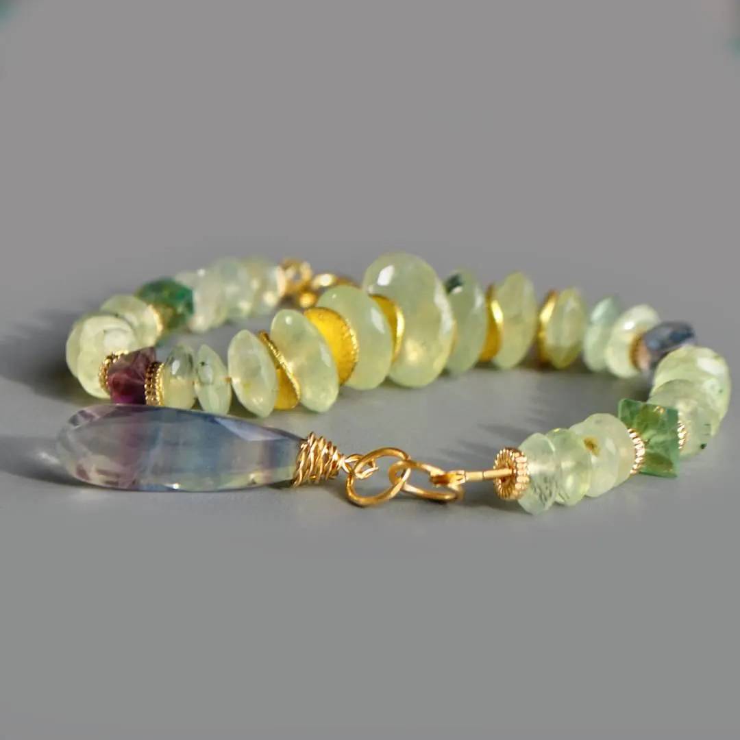 Bracelet préhnite naturelle et fluorite naturelle or 14K-4