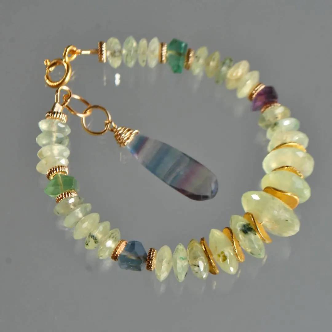 Bracelet préhnite naturelle et fluorite naturelle or 14K-5