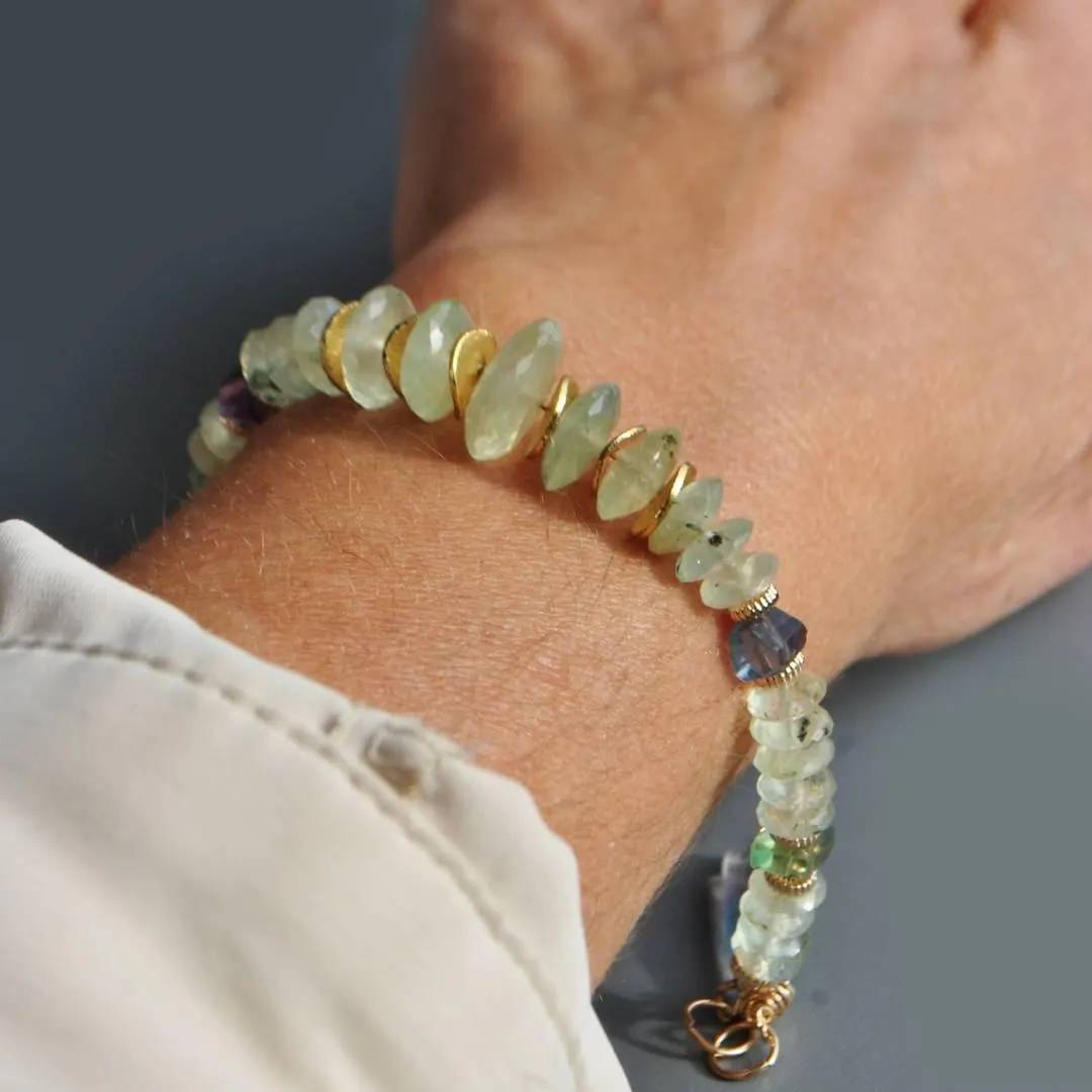 Bracelet préhnite naturelle et fluorite naturelle or 14K