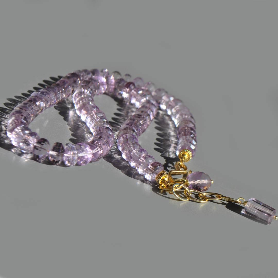 collier amethyste rose grosse rondelle taillées facettes -6
