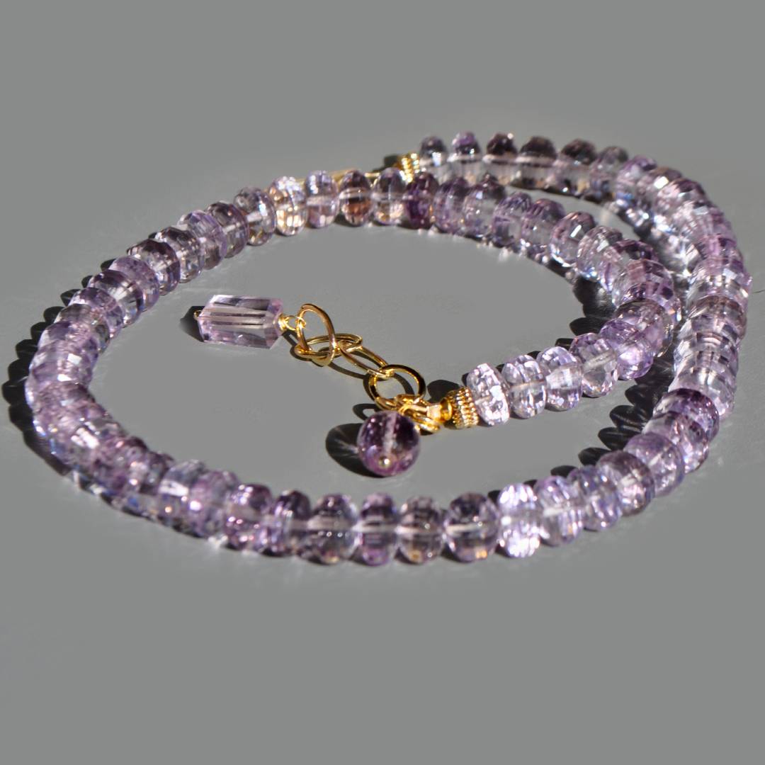 collier amethyste rose grosse rondelle taillées facettes -6(1)