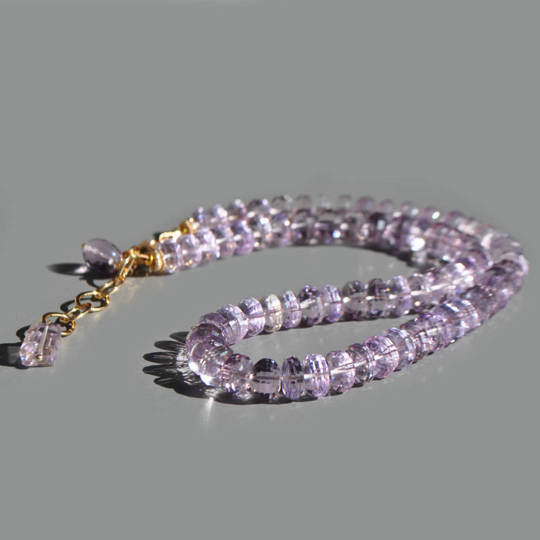 collier amethyste rose grosse rondelle taillées facettes -2