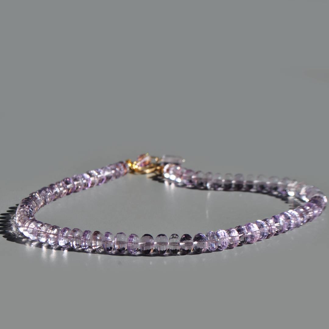 collier amethyste rose grosse rondelle taillées facettes