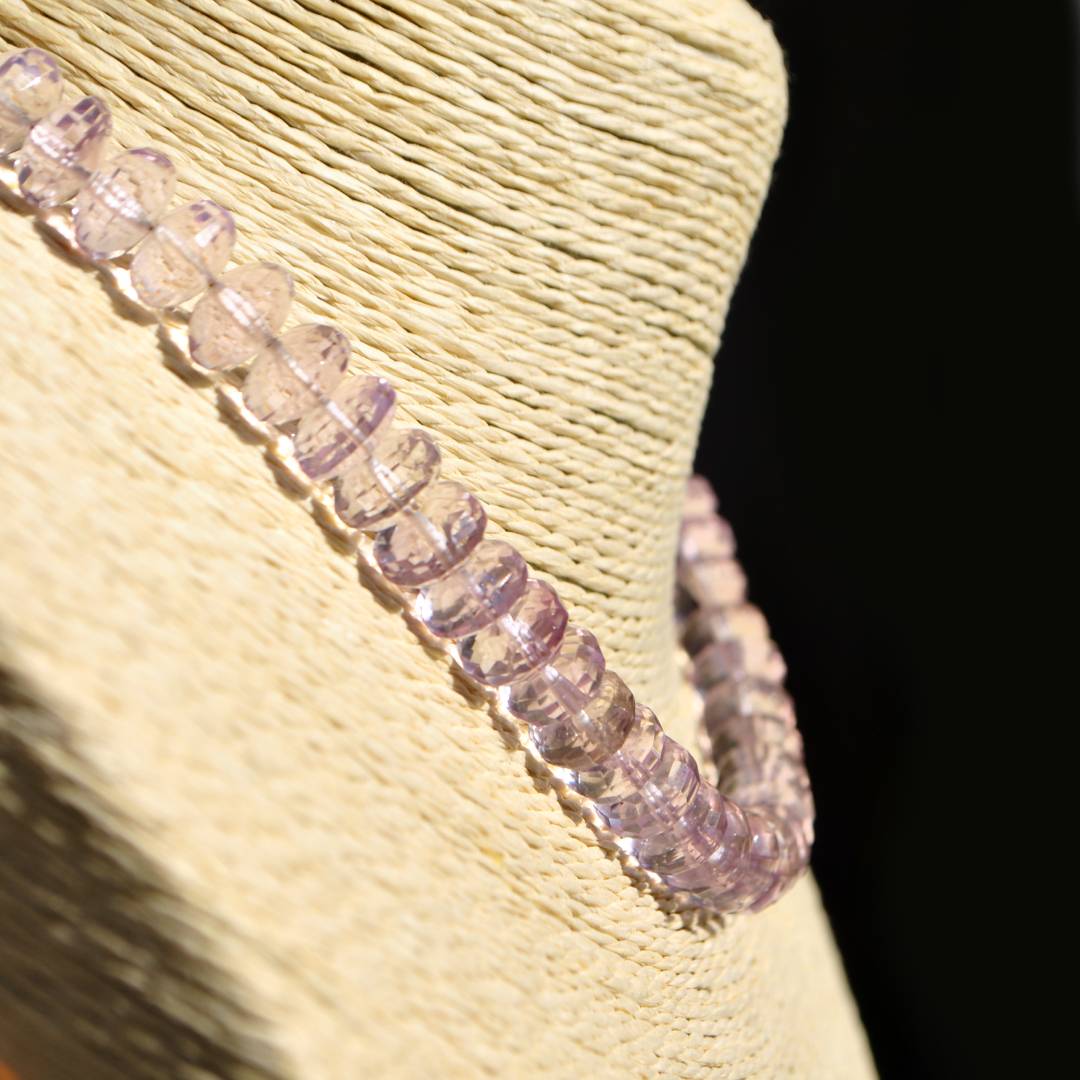 collier amethyste rose grosse rondelle taillées facettes -8