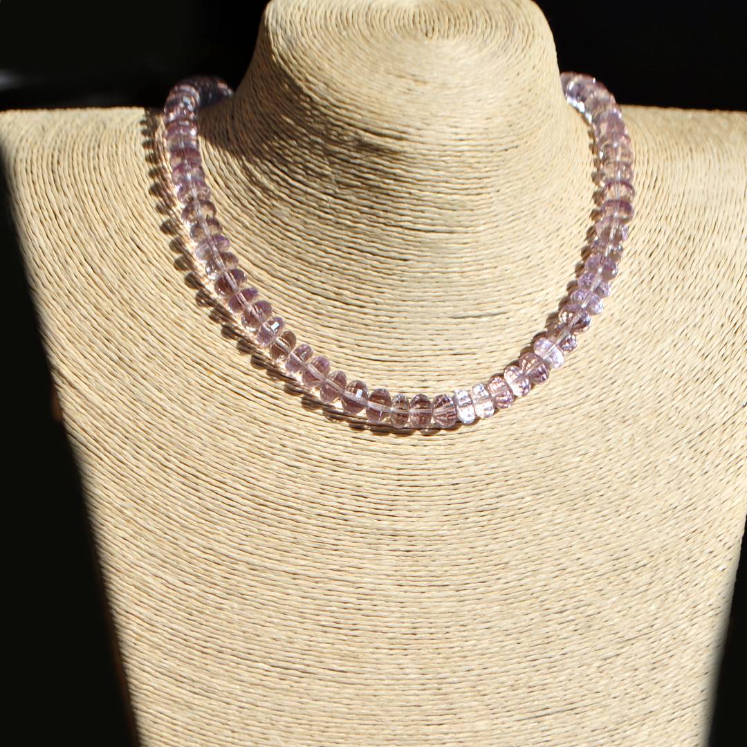 collier amethyste rose grosse rondelle taillées facettes -9