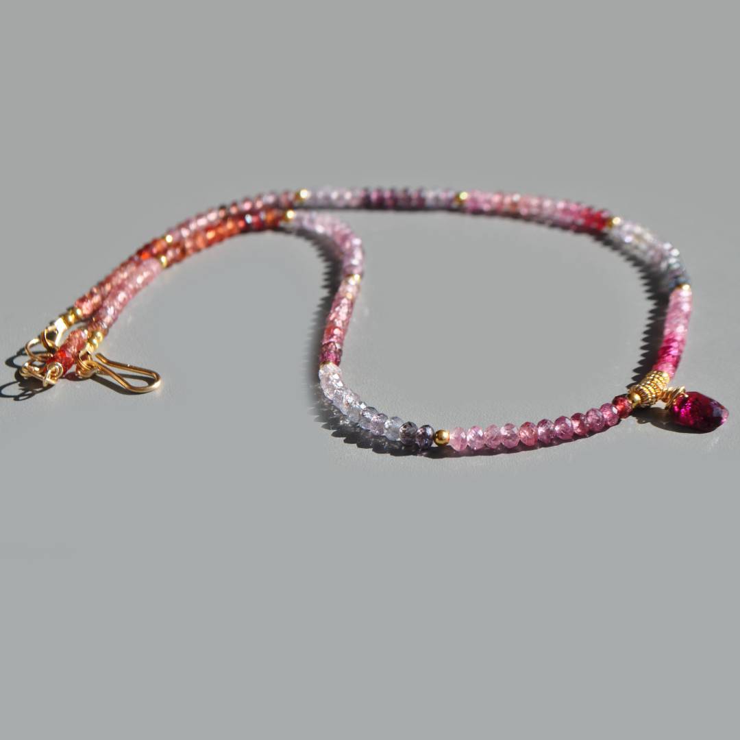 CXollier spinelle facette pendentif grenat rose-2