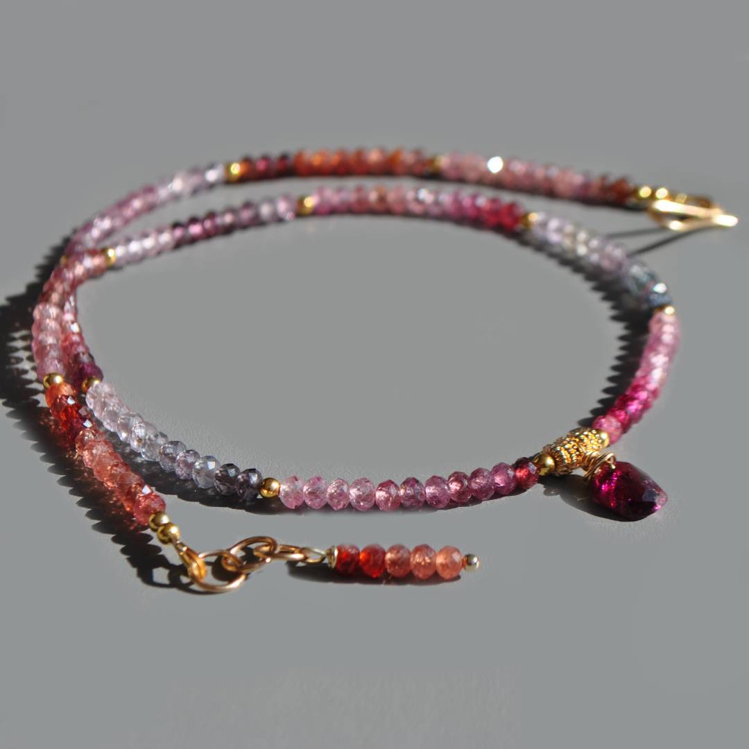CXollier spinelle facette pendentif grenat rose-5