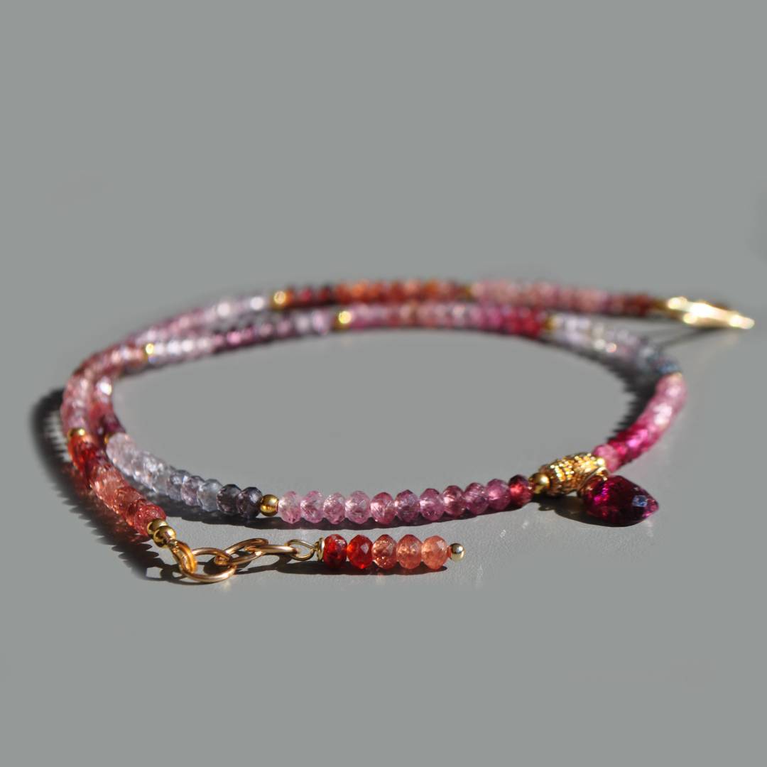 CXollier spinelle facette pendentif grenat rose-6